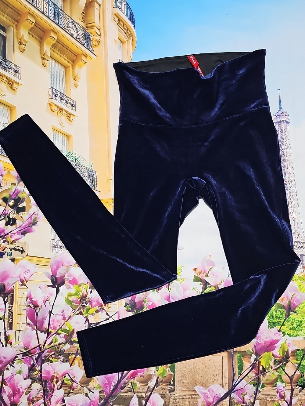 SPANX Midnight Blue Velvet Skinny Leggings Pants Size Large